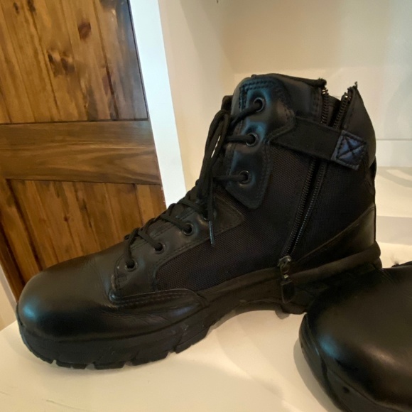 Men's Tactical Boots. Black leather upper and rubber sole. - Picture 2 of 2